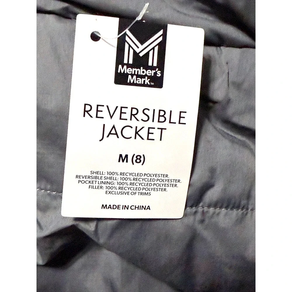 Member's Mark Boys Reversible Jacket Black Grey Faux Fur Quilted Size M 8 NEW